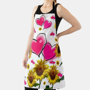 Überall drucken Sie die Schürze Sonnenblumen rosa