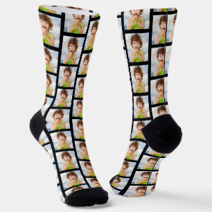 Überall Eine Foto-Collage Süßes Muster Schwarz Socken