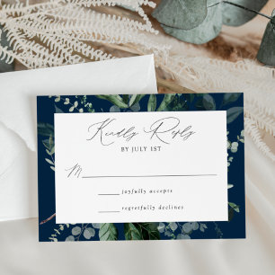 Überall Greenery Navy Wedding RSVP Karte