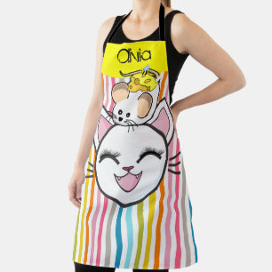 Überall in der Print-Schürze Stripe Cat Maus Käse Schürze