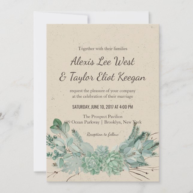 Überall Liebe - Sukkulente Bouquet Wedding lädt ei Einladung (Vorderseite)