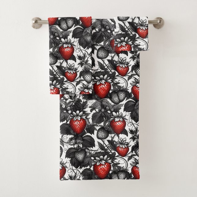 Überall schwarze, weiße und rote Erdbeeren Badhandtuch Set (Insitu)