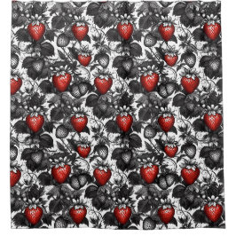 Überall schwarze, weiße und rote Erdbeeren Duschvorhang