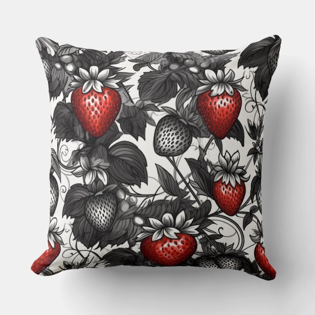 Überall schwarze, weiße und rote Erdbeeren Kissen (Vorderseite)