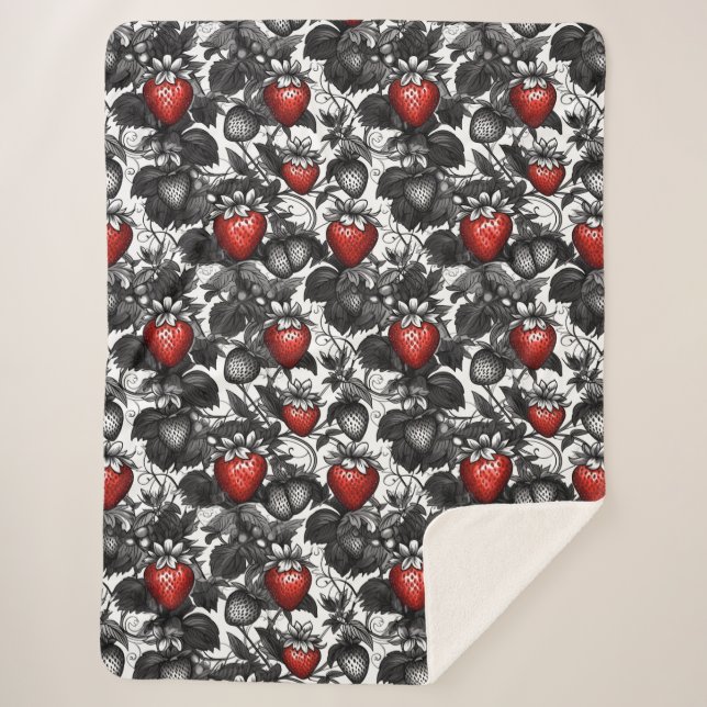 Überall schwarze, weiße und rote Erdbeeren Sherpadecke (Vorderseite)