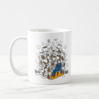 Überarbeitete Büroangestellte ertrinken in Kaffeek Kaffeetasse