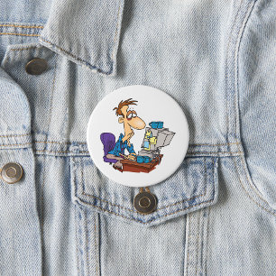 Überarbeiteter Büroangestellter Lustiger müder Mit Button