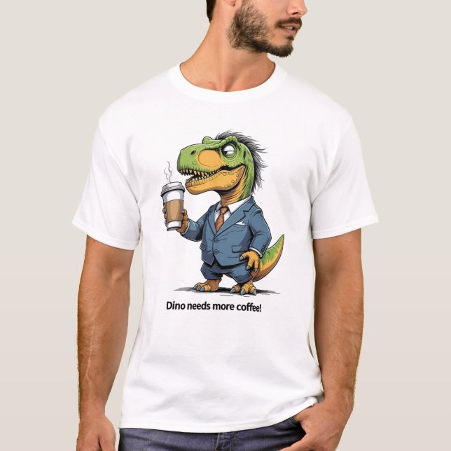 Überarbeiteter T-Rex mit Kaffee T-Shirt (Vorderseite)