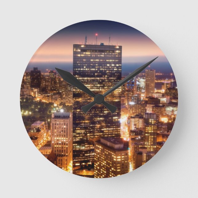 Überblick über Boston nachts Runde Wanduhr (Vorderseite)