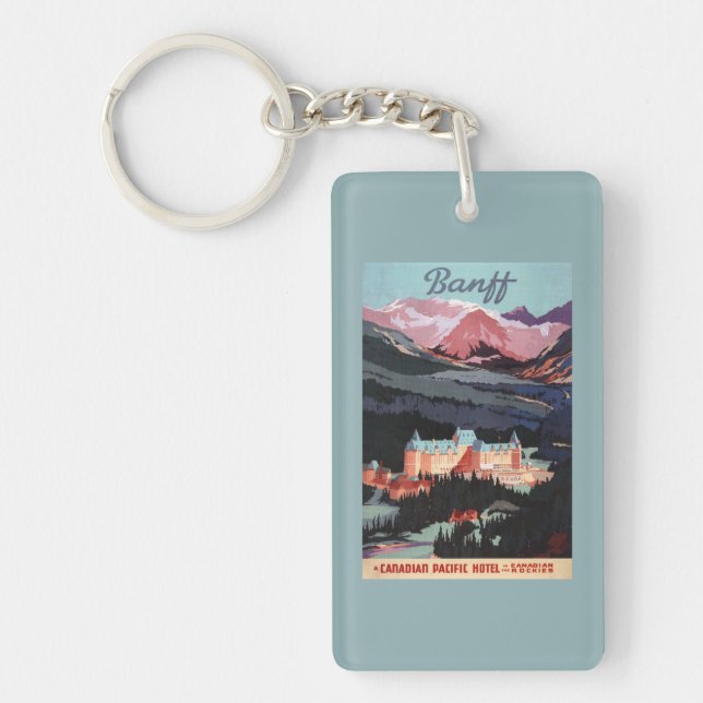 Überblick über das Banff Springs Hotel Plakat Schlüsselanhänger (Vorderseite)