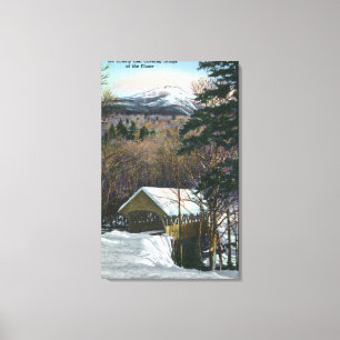 Überdachte Brücke am Gerinne im Winter Leinwanddruck