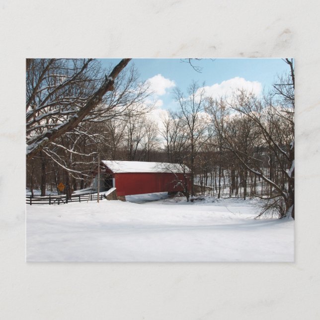Überdachte Brücke im Winter Postkarte (Vorderseite)