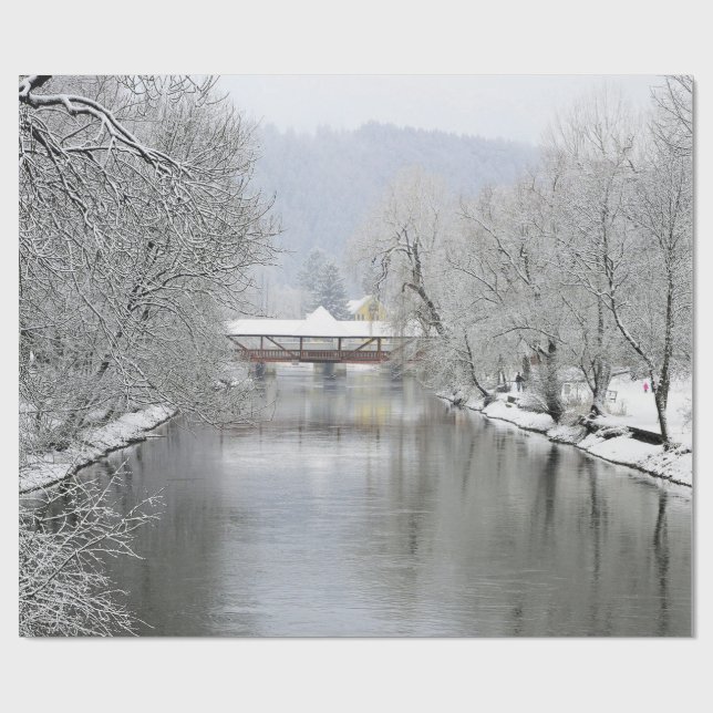 Überdecktes Bridge-Schnee-Foto Geschenkpapier (Flach)
