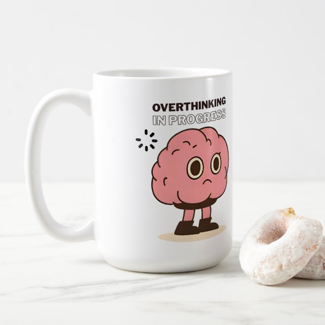 Überdenken im Fortschritt - Funny Brain Doodle Kaffeetasse (Mit Donut)