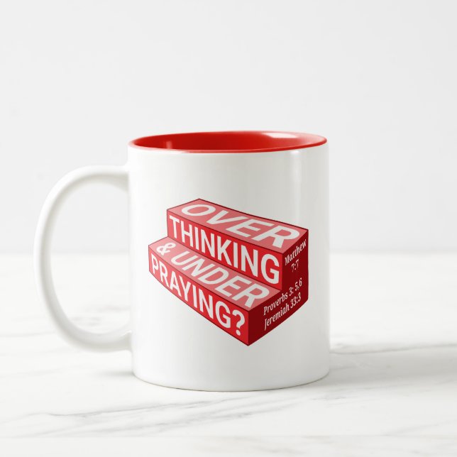 Überdenken und Verstehen? Tasse, rot Zweifarbige Tasse (Links)