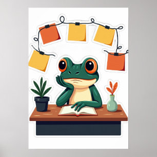 Überdenker-Frosch-Aufkleber - Humor für Introverti Poster
