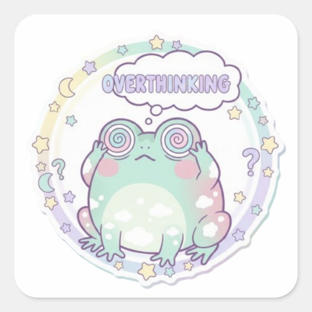 Überdenker-Frosch-Aufkleber Süßer gestresster Fros Quadratischer Aufkleber (Vorderseite)