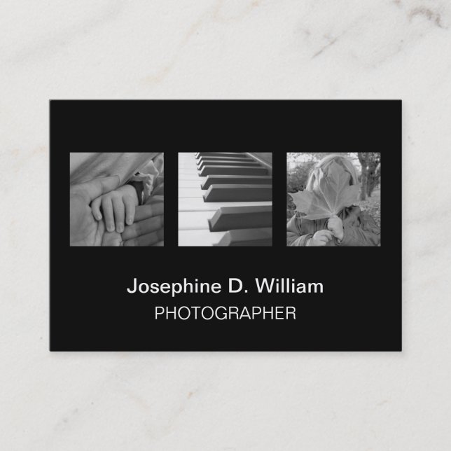 Überdimensionale 3 Fotos oder Logo Schwarz-weiß mo Visitenkarte (Vorderseite)