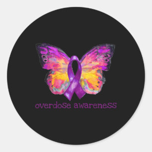 Überdosierung Bewusstsein Lila Ribbon Butterfly Ku Runder Aufkleber