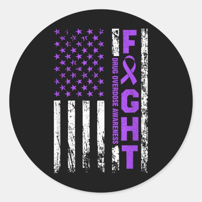 Überdosierung Lila Ribbon-amerikanisches Flag-Medi Runder Aufkleber (Vorderseite)