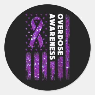 Überdosierung: Warnflagge Pruple Ribbon-Abhängigke Runder Aufkleber