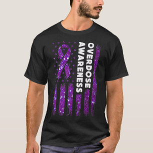 Überdosierung: Warnflagge Pruple Ribbon-Abhängigke T-Shirt
