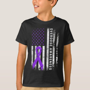 Überdosis-Bewusstsein Lila Band USA-Flagge Drogena T-Shirt