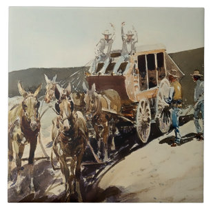 Überfall auf eine Postkutsche von Edward Borein Fliese