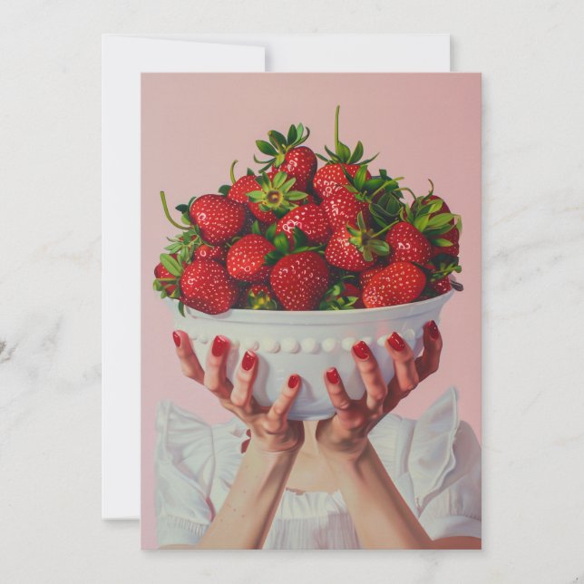 Überfließende Schüssel Erdbeeren Einladung (Vorderseite)