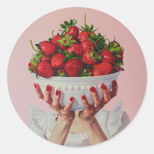 Überfließende Schüssel Erdbeeren Runder Aufkleber (Vorderseite)