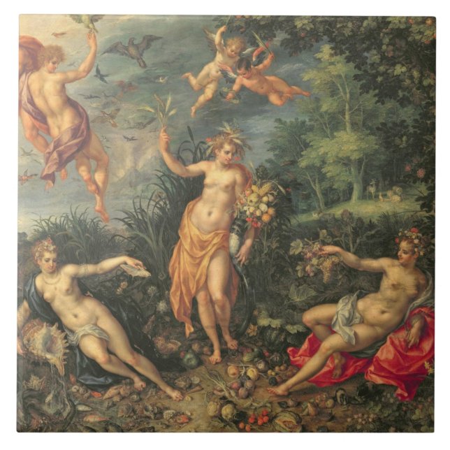 Überfluss und die vier Elemente, c.1606 (Öl auf Co Fliese (Vorderseite)