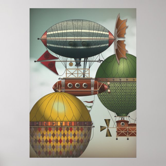 Überfüllte Reiseluftschiffe im Steampunk-Stil Poster (Vorne)
