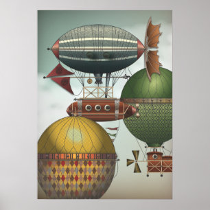 Überfüllte Reiseluftschiffe im Steampunk-Stil Poster