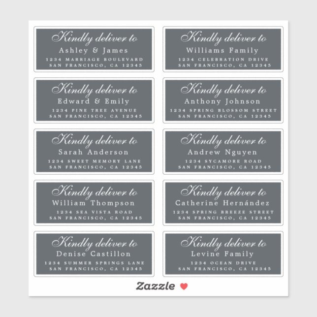 Übergabe an Script Wedding Guest Address Off-Black Aufkleber (Blatt)