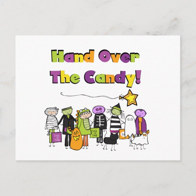 Übergeben Sie die kandy Halloween-Hemden und Gesch Postkarte (Vorderseite)