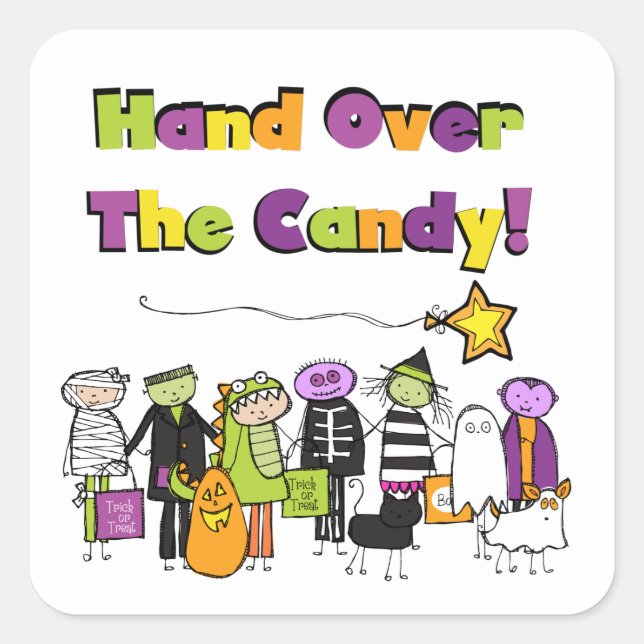 Übergeben Sie die kandy Halloween-Hemden und Gesch Quadratischer Aufkleber (Vorderseite)
