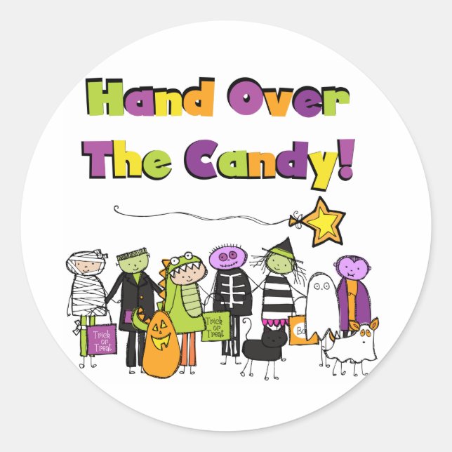 Übergeben Sie die kandy Halloween-Hemden und Gesch Runder Aufkleber (Vorderseite)