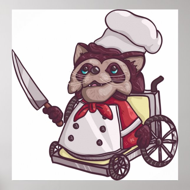 Übergekochter Rollstuhl-Raccoon-Koch Poster (Vorne)