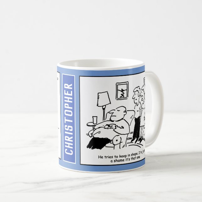 Übergewicht Untauglich Übergewichtige Mann versuch Kaffeetasse (VorderseiteRechts)