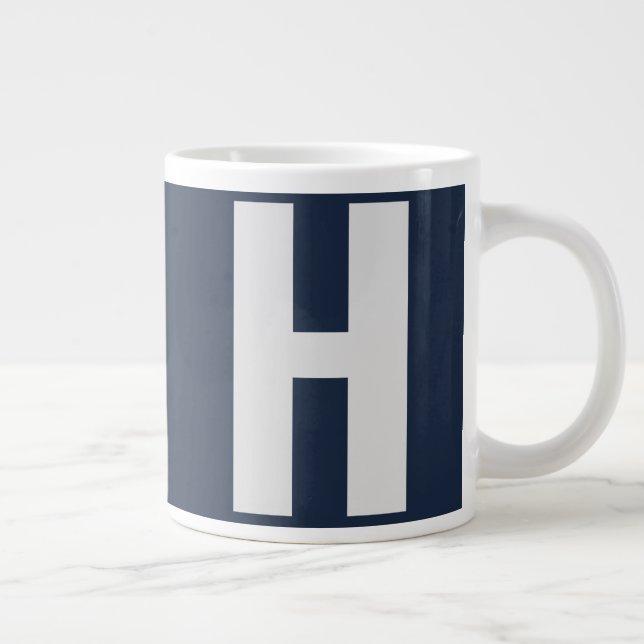 Übergroße Monogramminitiale in Dunkelblau und Grau Jumbo-Tasse (Rechts)