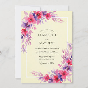Überirdische Magenta-Violette Pfingstrosen-Hochzei Einladung