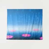 Überirdischer Fantasy-See mit schwimmender rosa Lo