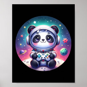 Überirdischer Gamer Panda Bär Astronaut Gamin Poster