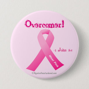 Überkommen! Pink Ribbon Brustkrebs Bewusstsein Button