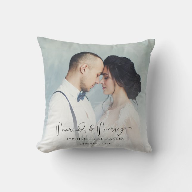 Überlagerung von zwei Foto-Hochzeitnamen Kissen (Vorderseite)