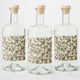 Überlappen kleiner Quadrate in Beige- bis Brauntön Alkoholflaschenetikett