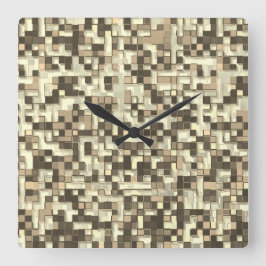 Überlappen kleiner Quadrate in Braunbeige Quadratische Wanduhr