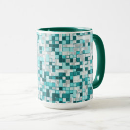 Überlappen kleiner Quadrate in grünlichen Zyantöne Tasse