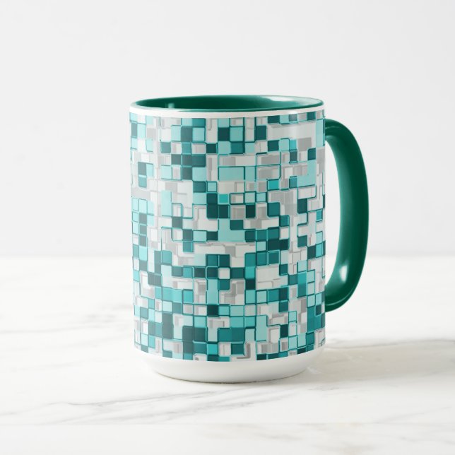 Überlappen kleiner Quadrate in grünlichen Zyantöne Tasse (VorderseiteRechts)