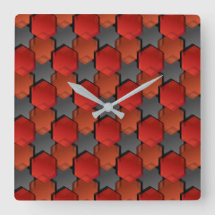Überlappen roter Sechsecke und "grauer Stern" Quadratische Wanduhr